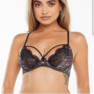 Savage x Fenty A Little Tart Unlined Bra Black w/Purple, Gold, Green Plaid 32B‎